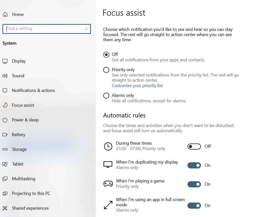 Configure Focus Assist on Windows