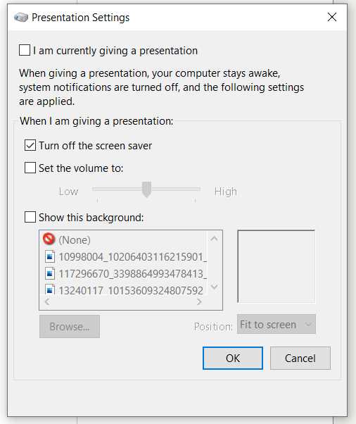 Presentation Settings in Windows