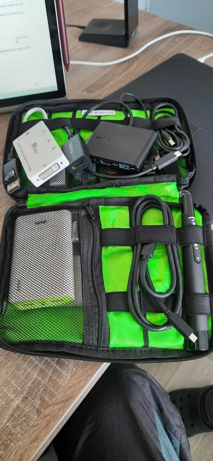 Travel kit used by my colleague Marcello. He can always connect to projectors or external monitors, everywhere.