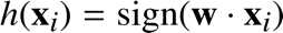 %FontSize=11
%TeXFontSize=11
\documentclass{article}
\pagestyle{empty}
\begin{document}
\[
h(\mathbf{x}_i)=\text{sign}(\mathbf{w}\cdot\mathbf{x}_i)
\]
\end{document}