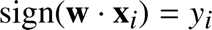 %FontSize=11
%TeXFontSize=11
\documentclass{article}
\pagestyle{empty}
\begin{document}
\[
\text{sign}(\mathbf{w}\cdot\mathbf{x}_i) = y_i
\]
\end{document}
