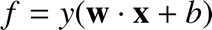 %FontSize=11
%TeXFontSize=11
\documentclass{article}
\pagestyle{empty}
\begin{document}
\[
f = y (\mathbf{w}\cdot\mathbf{x} + b)
\]
\end{document}