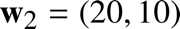 %FontSize=11
%TeXFontSize=11
\documentclass{article}
\pagestyle{empty}
\begin{document}
\[
\mathbf{w}_2=(20,10)
\]
\end{document}