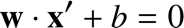 %FontSize=11
%TeXFontSize=11
ontSize=11
%TeXFontSize=11
\documentclass{article}
\pagestyle{empty}
\begin{document}
\[
\mathbf{w}\cdot\mathbf{x'}+b=0
\]
\end{document}