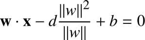 %FontSize=11
%TeXFontSize=11

\documentclass{article}
\pagestyle{empty}
\begin{document}
\[
\mathbf{w}\cdot\mathbf x - d \frac{\|w\|^2}{\|w\|} +b=0
\]
\end{document}