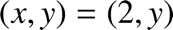 %FontSize=11
%TeXFontSize=11
\documentclass{article}
\pagestyle{empty}
\begin{document}
\[
(x,y) = (2,y) 
\]
\end{document}