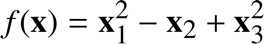%FontSize=11
%TeXFontSize=11
\documentclass{article}
\pagestyle{empty}
\begin{document}
\[
f(\mathbf x) = \mathbf x_1^2 - \mathbf x_2 + \mathbf x_3^2
\]
\end{document}