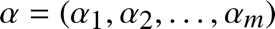 %FontSize=11
%TeXFontSize=11
\documentclass{article}
\pagestyle{empty}
\begin{document}
\[
\alpha = (\alpha_1, \alpha_2, \dots, \alpha_m) 
\]
\end{document}