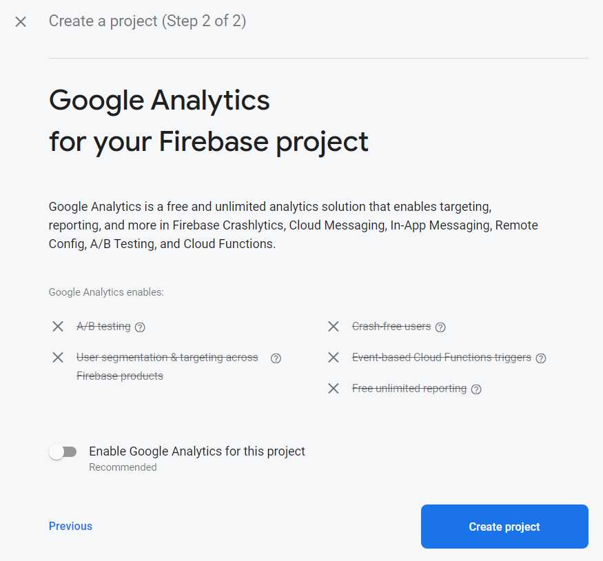 Creating a Firebase Project (Step 2 of 3)