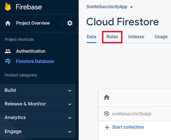 Firebase Console—Cloud Firestore Dashboard