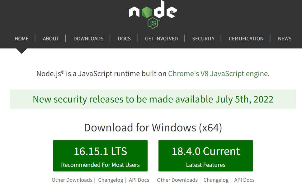 Node.js Website Front Page