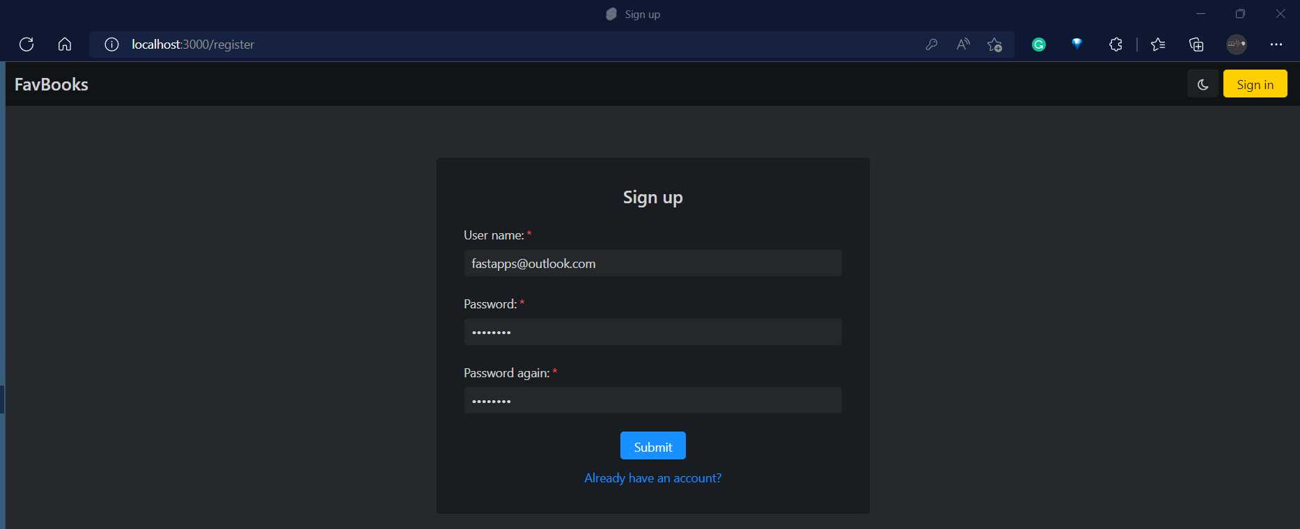 Testing the App (Signing up)