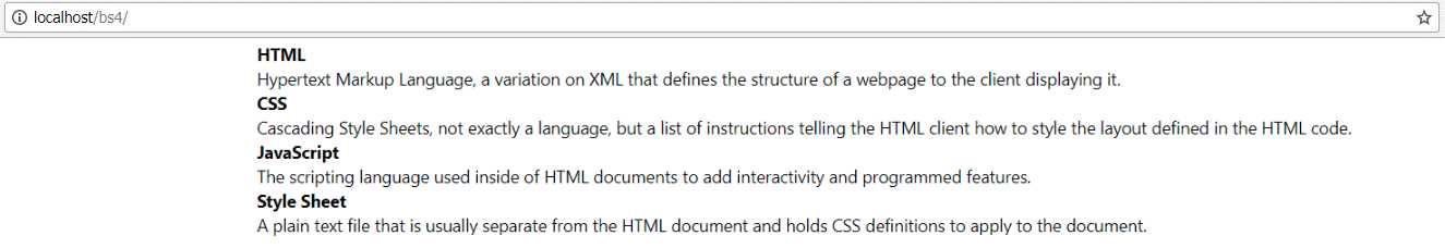 Standard definition list produced by Code Listing 17