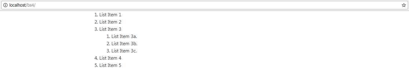 The output produced by Code Listing 14, with the <ul> tags changed to <ol> tags