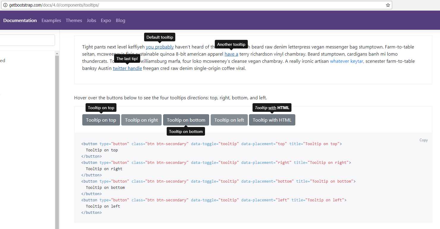 Tooltips demo on the Bootstrap documentation site