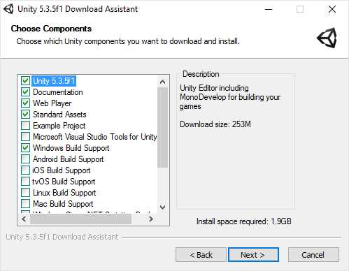 Unity Installer Dialog