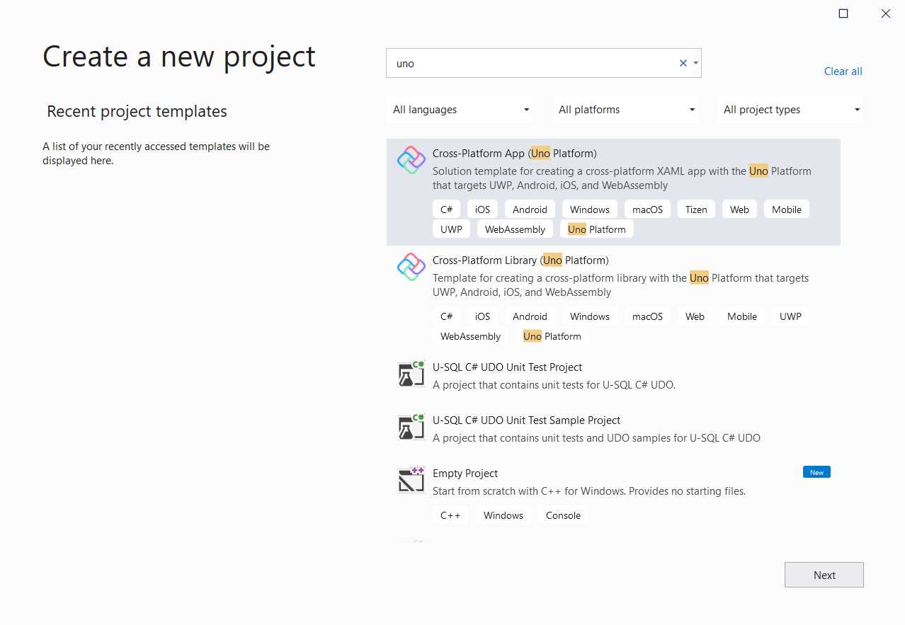 Creating a New Uno Solution with Visual Studio 2019
