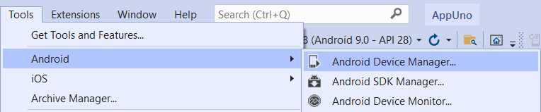 How to Open the Android Device Manager within Visual Studio 2019