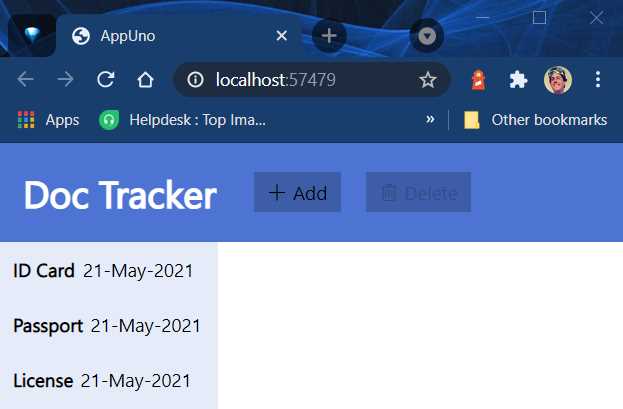 The App Running (Delete Button Disabled)
