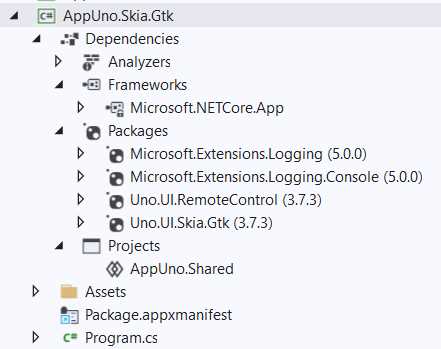 The AppUno.Skia.Gtk Project Structure