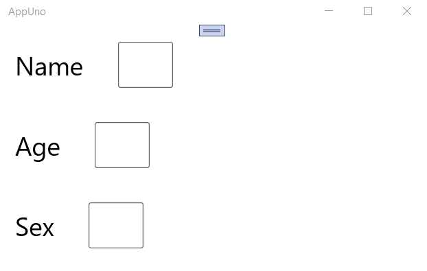 The AppUno.UWP Application Running – Nested StackPanels (Data Entry Layout)