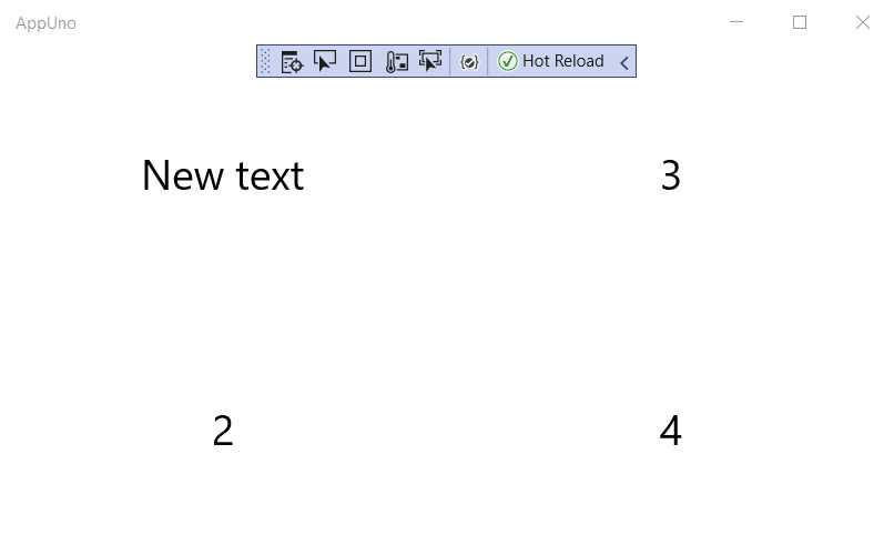 The AppUno.UWP Application Running (Using a Grid Component with Centered Elements)