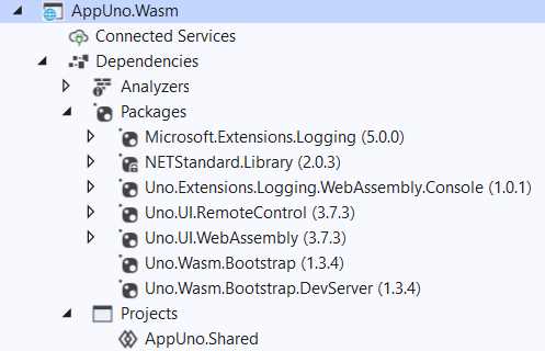 The AppUno.Wasm Project Dependencies