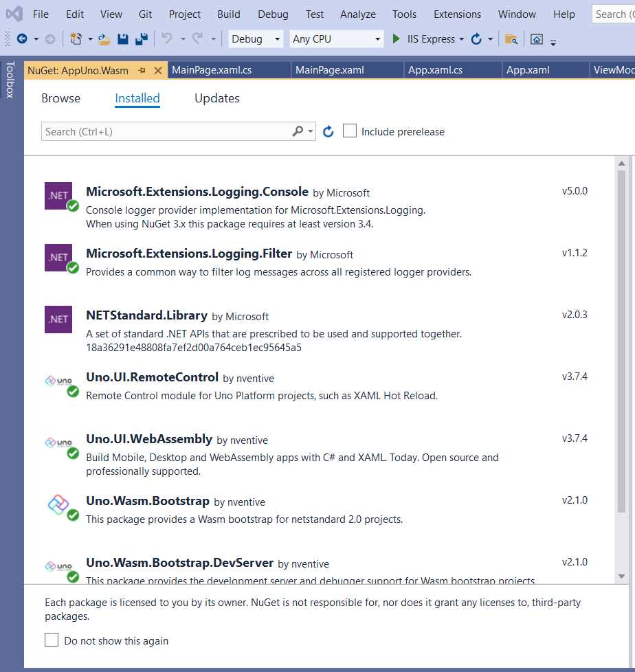 The NuGet Packages Window