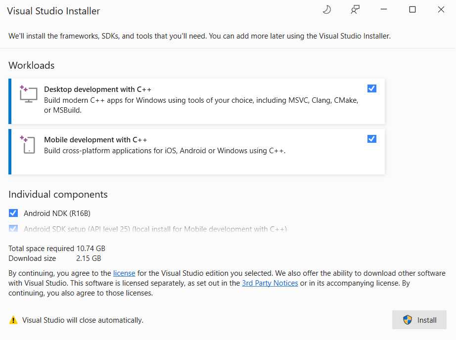 Visual Studio Installer, Missing Components