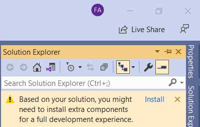 Visual Studio Solution Explorer – Missing Components Message