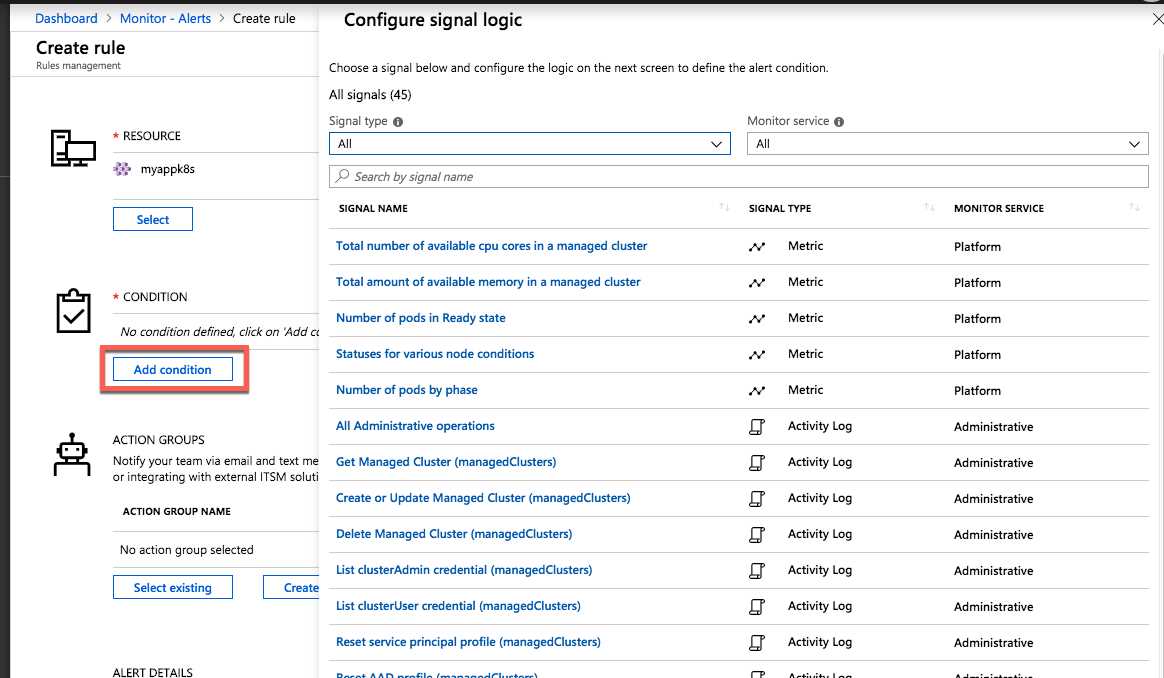 Azure monitoring Alert wizard