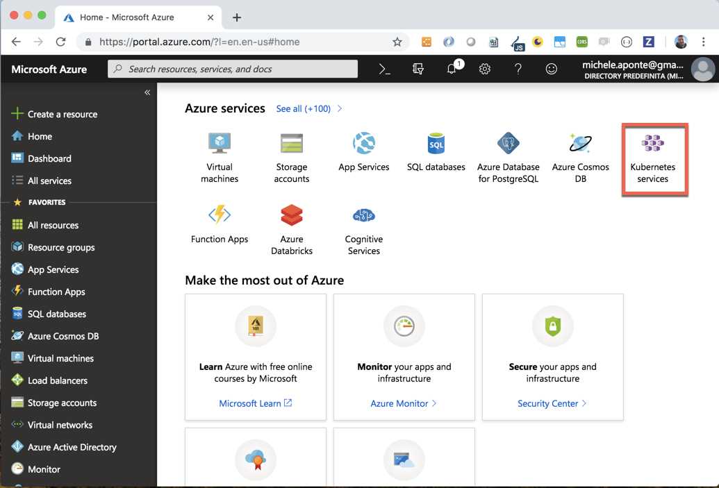 Azure Portal after the registration of a free account