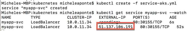 Command to create service on Azure and waiting for public IP assignment
