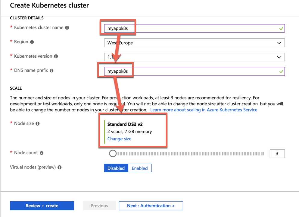 First step of AKS creation wizard