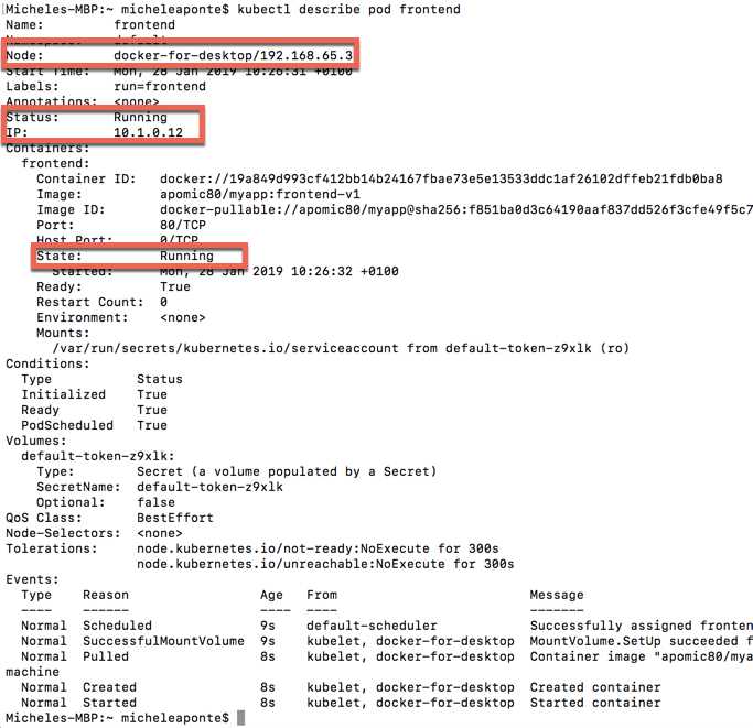 Kubernetes pod description output