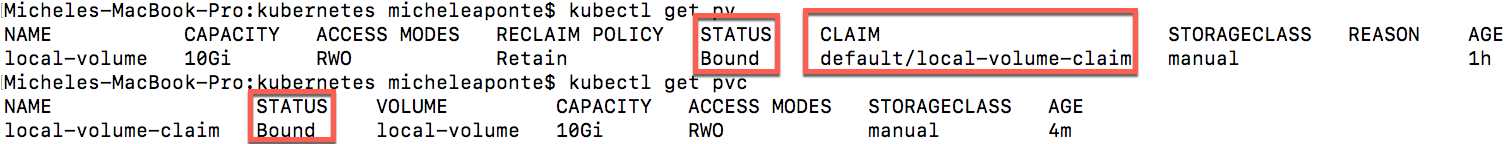 Persistent volume claim request info result