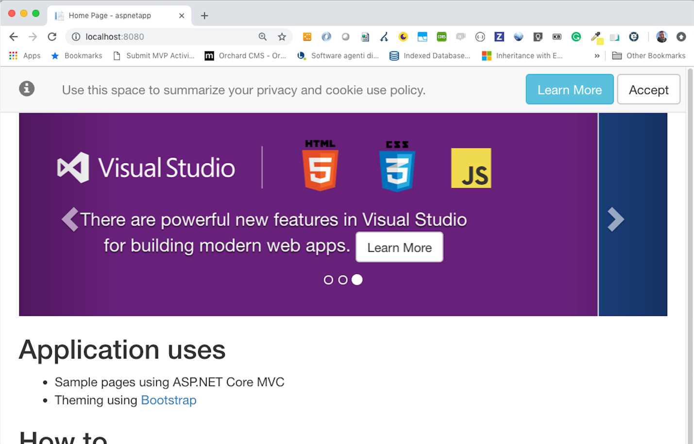 The sample ASP.NET Core application run from a Docker container