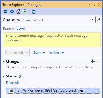 A stash has been created for your changes