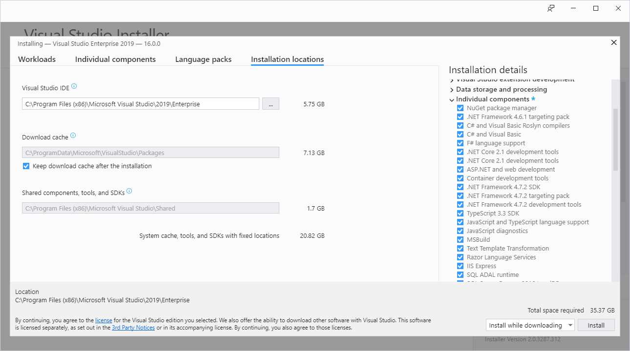 Changing the installation folders