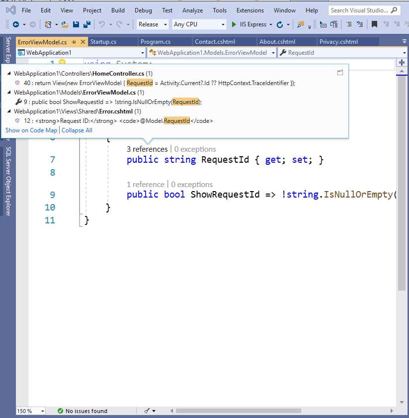 CodeLens displaying references inside Razor files