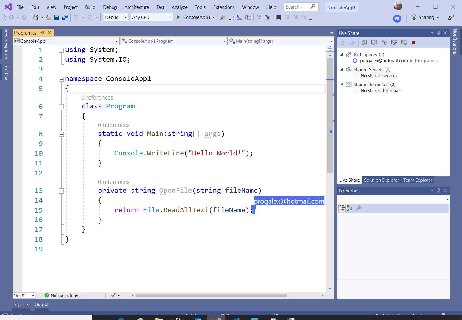 Collaborating on the source code and viewing the list of participants