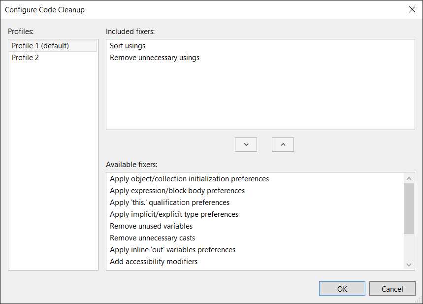 Configuring Code Cleanup
