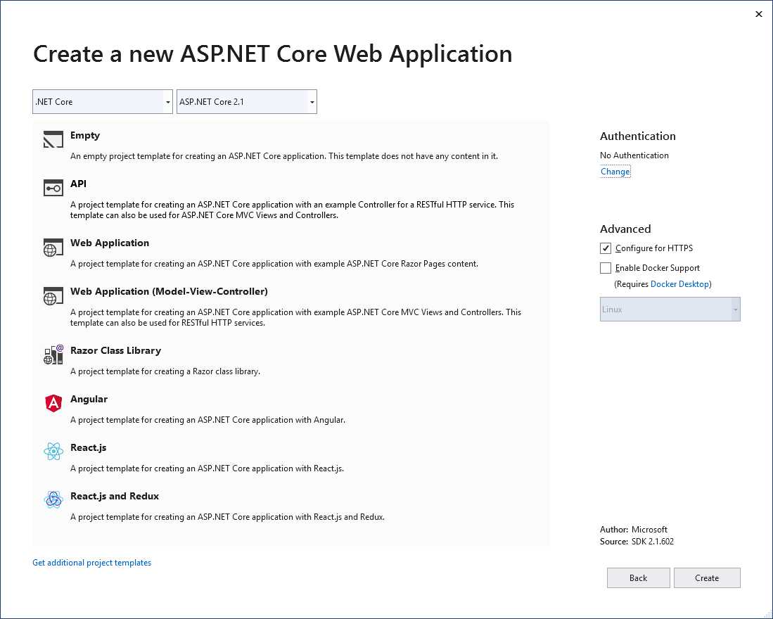Creating an ASP.NET Core web project