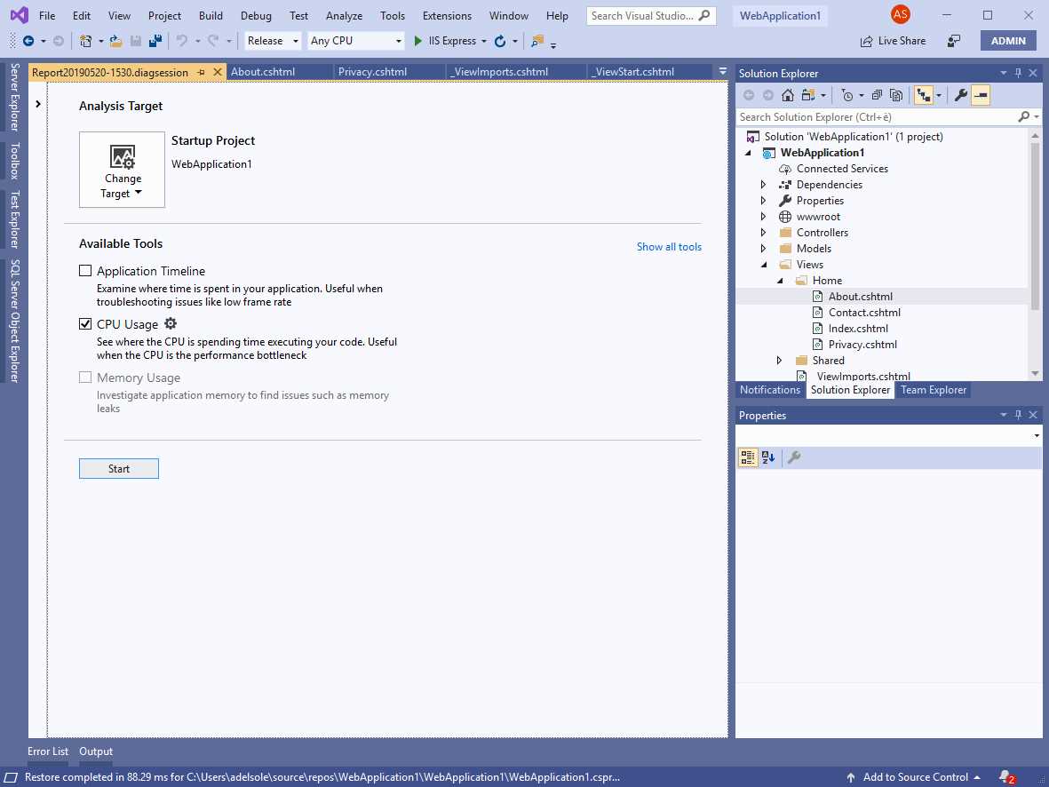 Enabling CPU Usage as an analysis tool