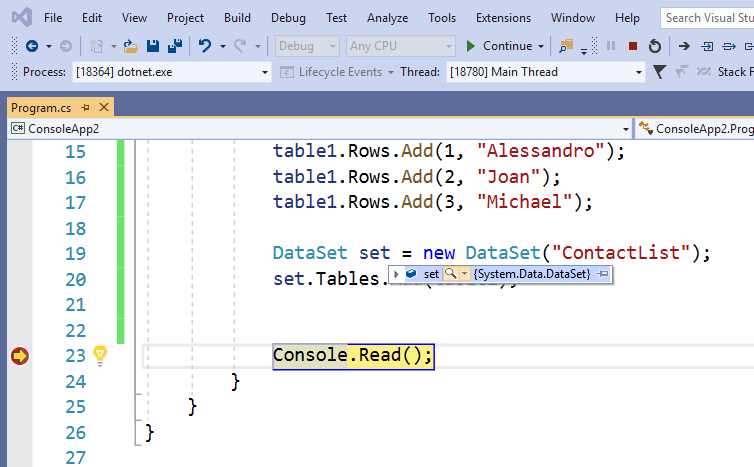 Enabling the data tip on a DataSet
