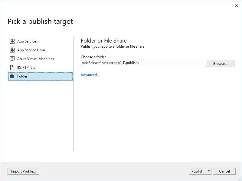 Publishing to a local folder