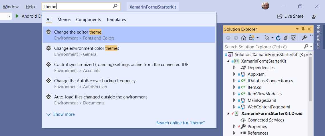 Searching across Visual Studio