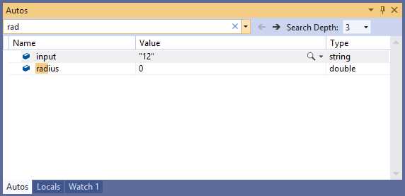 Searching for local variables in the Autos window