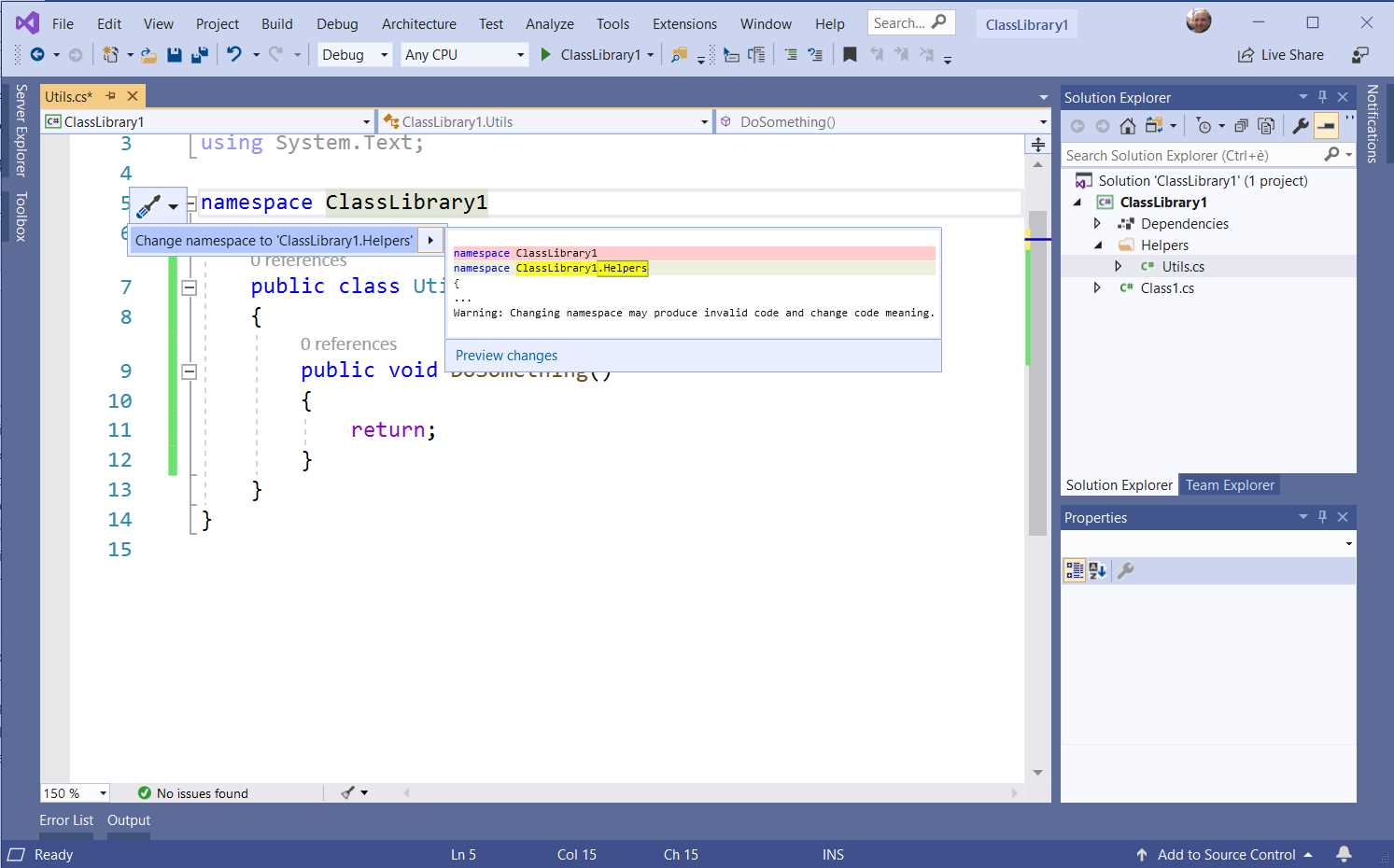 Synchronizing namespace and folder names