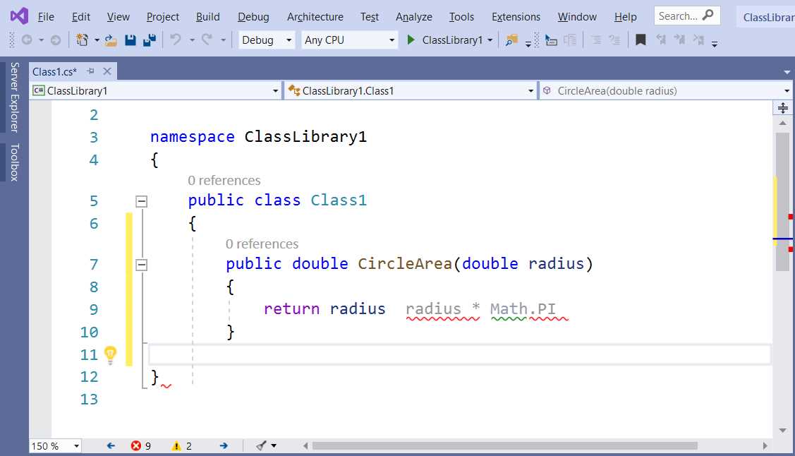The Document Health Indicator shows the number of errors and warnings